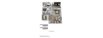 A4 floor plan showing a living room, dining room, kitchen, and two bedrooms.