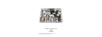 B-UFAS Two Bedroom 3D Floorplan
