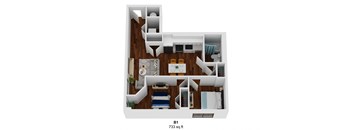 a stylized 3d floor plan of a 2100 sq ft house