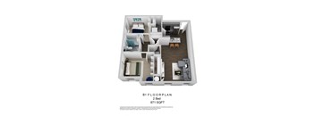 B1 Two Bedroom 3D Floorplan