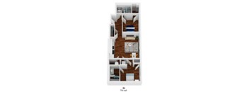 a stylized 3d floor plan with a bedroom and a living room