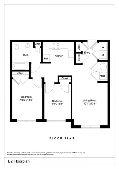 A black and white image of a floor plan for a B2 apartment.