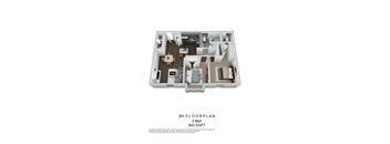B3 Two Bedroom 3D Floorplan