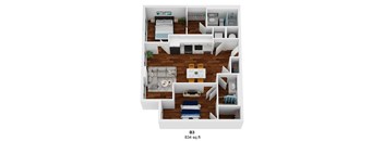 a 3d floor plan of a room with a wood floor