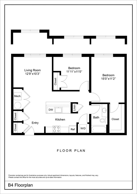 A black and white image of a floor plan for apartment B4.