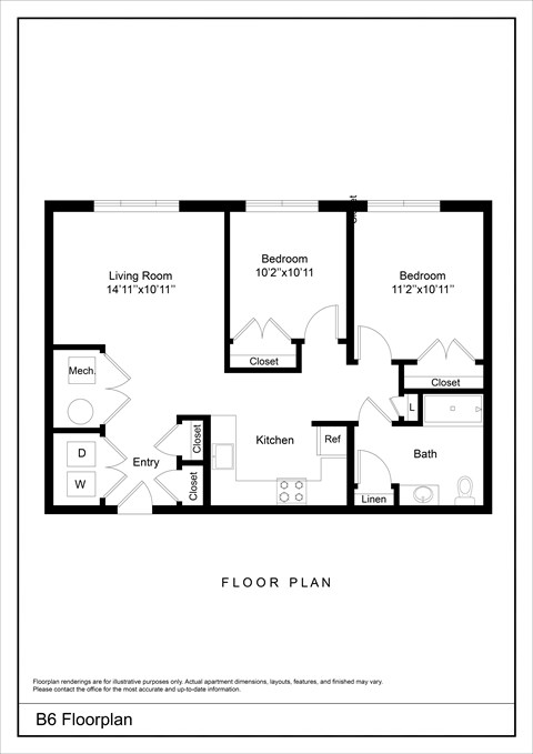 A black and white Floor Plan of a B6 apartment.