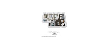 C3 Three Bedroom 3D Floorplan