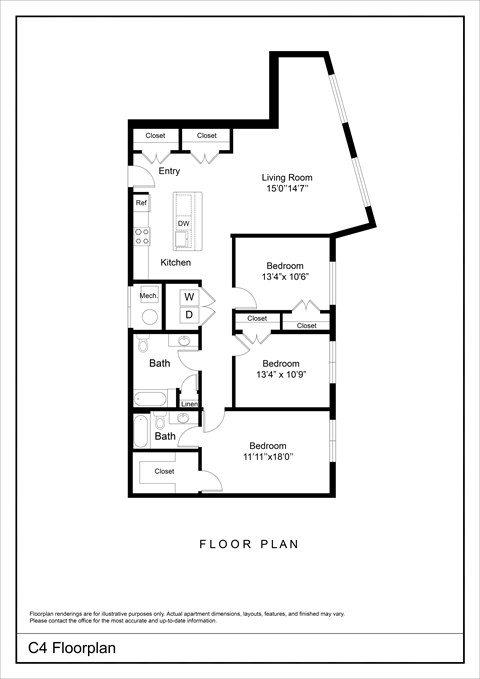 A black and white image of a floor plan for a C4 apartment.