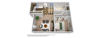 a stylized floor plan of a 1 bedroom apartment