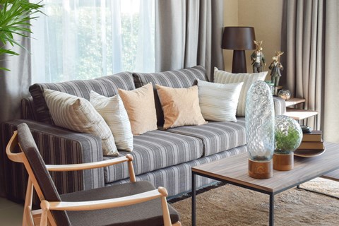 a living room with a couch and a coffee table