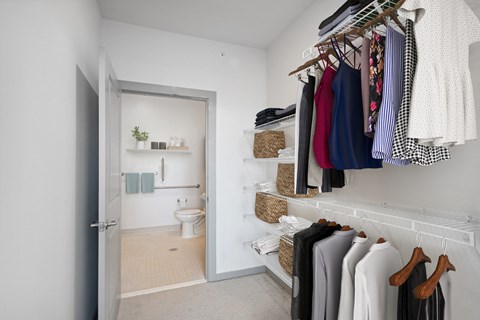 closet and bathroom at Waxpool Apartments