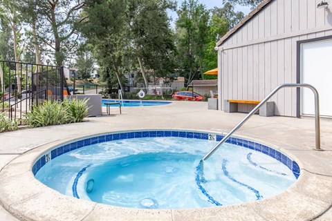 A small round pool with a ladder.