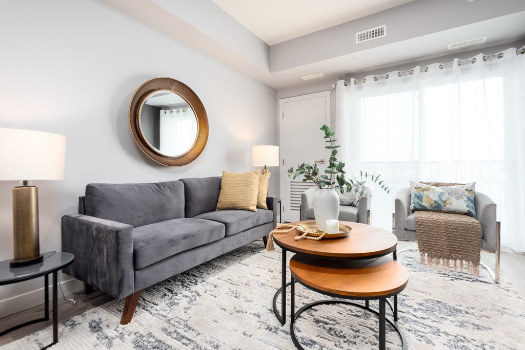 a living room with a couch and a coffee table
