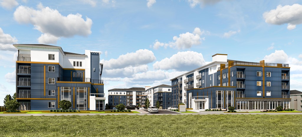 a rendering of an apartment building on a city street