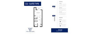 A floor plan for a suite type in a building with a studio floor area of 372 square feet.
