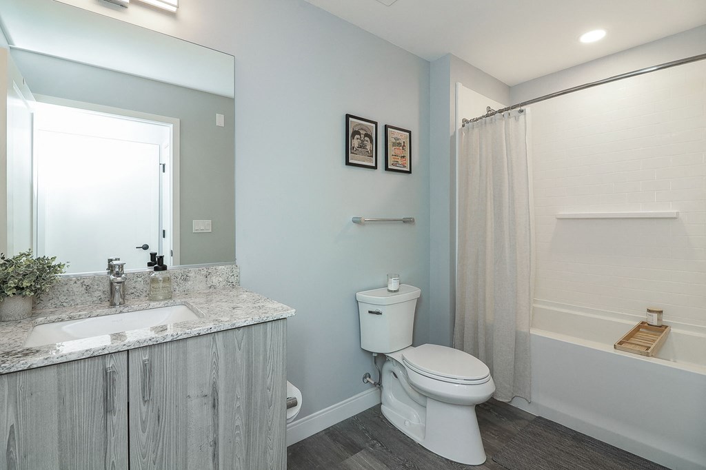 a bathroom with a toilet sink and a shower