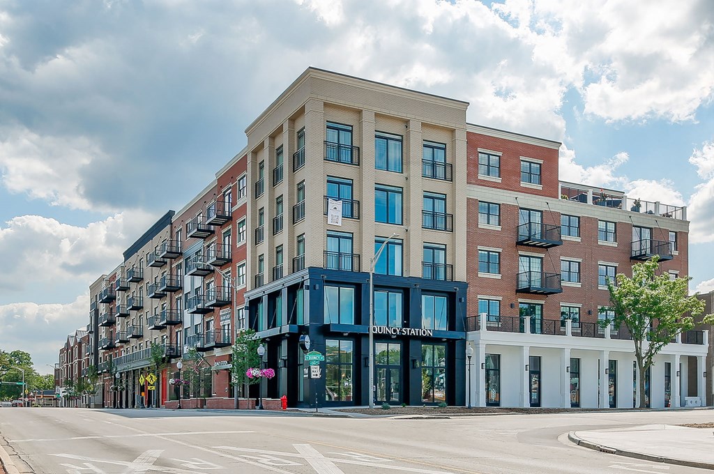 a building on the corner of a city street