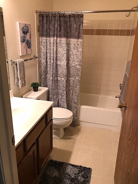 a bathroom with a toilet and a tub and a sink