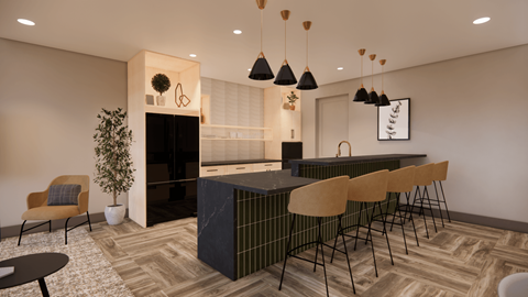 a kitchen and dining area in a hotel room