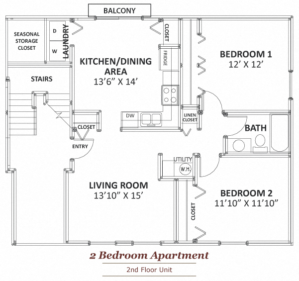 2nd Floor 2 Bedroom Apartment Floor Plan