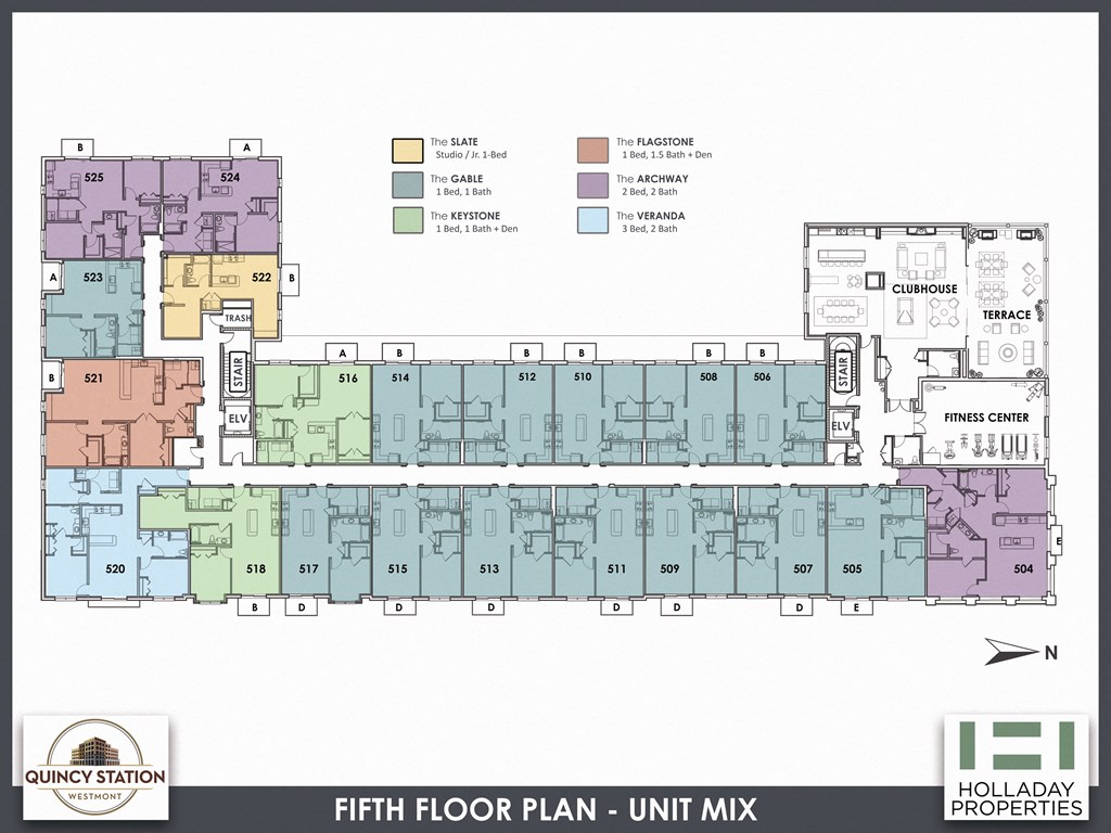 a floor plan of the fifth floor of a building with different floors of different rooms