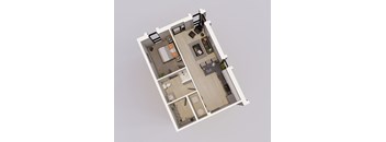 an overhead view of an apartment floor plan