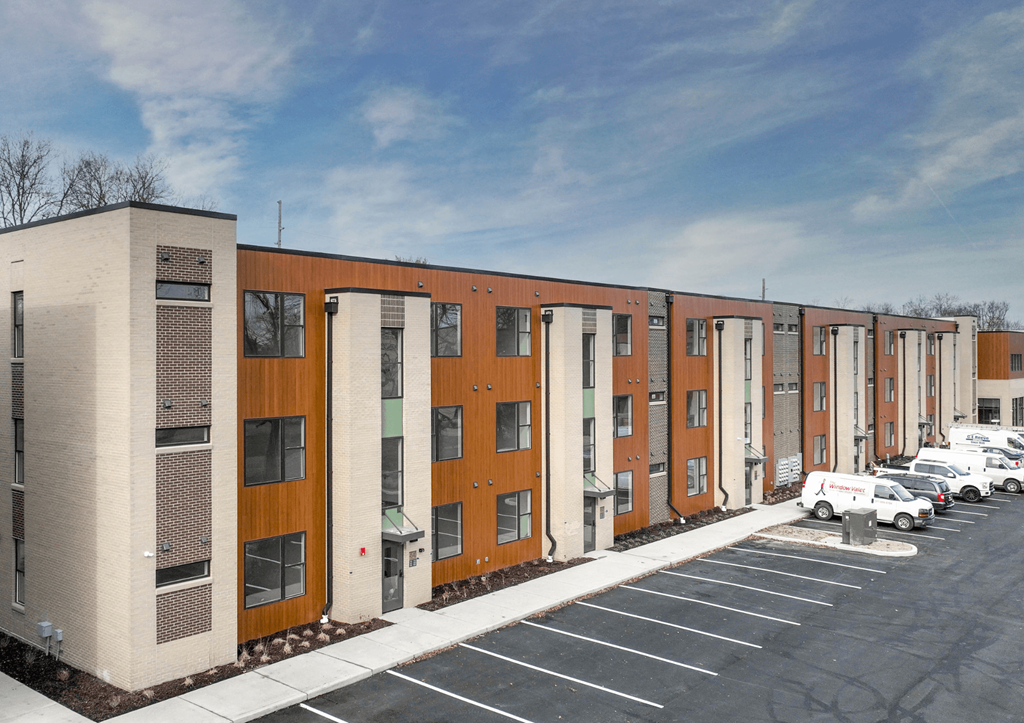 a row of apartment buildings