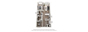 A floor plan of a two-bedroom apartment with dimensions and a disclaimer.