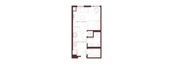 a floor plan of a small apartment with a bedroom and a living room