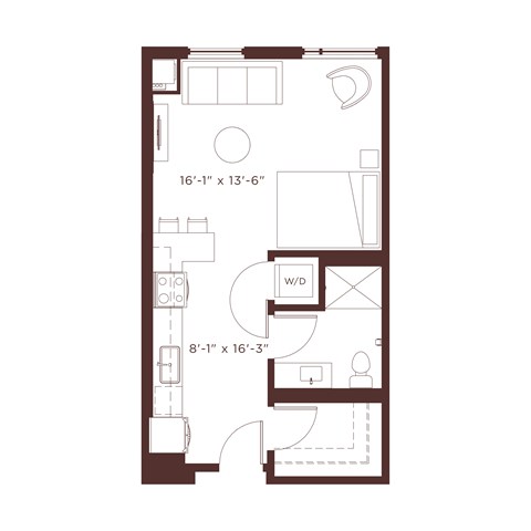 a floor plan of a small apartment with a bedroom and a living room