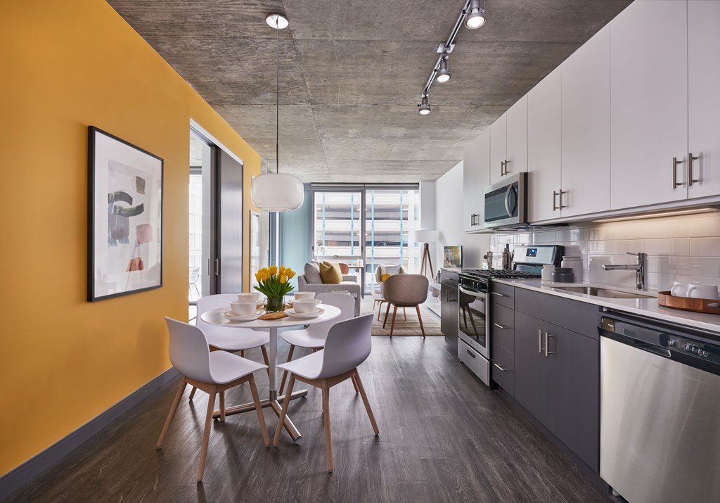 Furnished model view from the gallery kitchen