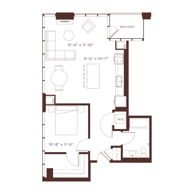 1 bedroom 1 bath a4 Floorplan at North+Vine, Chicago, IL