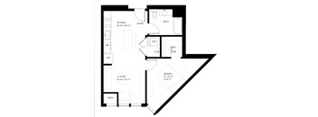 A black and white image of a floor plan for a small house.