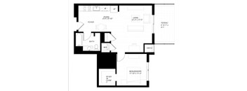 A black and white floor plan of a house with labeled rooms.