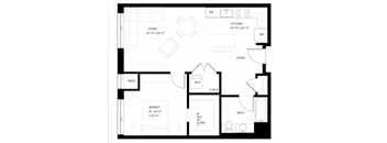 A black and white floor plan of a house with labeled rooms.