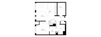 A black and white floor plan of a house with labeled rooms such as "DEN" and "KITCHEN".