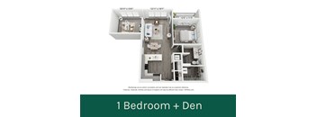 A diagram of a 1 Bedroom + Den apartment layout.