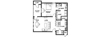 A black and white floor plan of a house with labeled rooms.