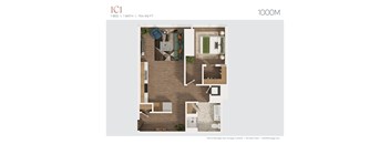 a floor plan of a 1100 sq ft apartment
