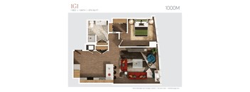 a floor plan of a room with a bedroom and a living room
