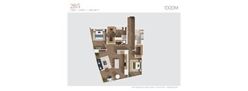 an image of 2 bedroom floor plan of 980 sq ft
