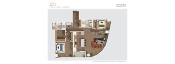 a floor plan of 980 sqft with bedrooms and a living room