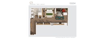 a floor plan of a home with a bedroom and a living room