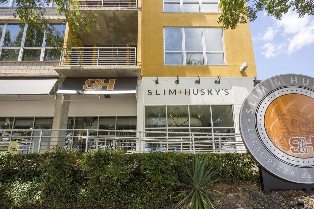 a building with a sign in front of it