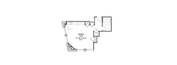 A floor plan of a studio apartment with dimensions and area.