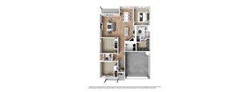 a stylized floor plan with a bedroom and a living room