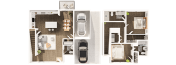 a floor plan of a home with a car in the garage
