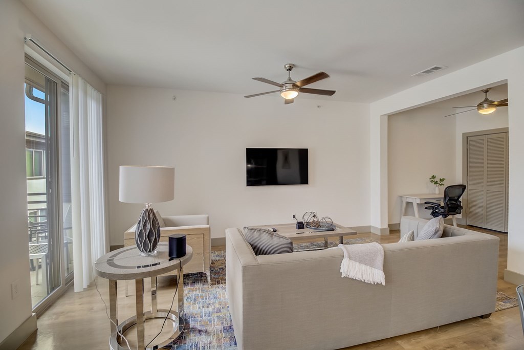 Living Room View with Furniture and a sliding door