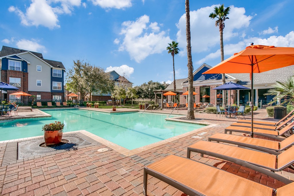 Pool Area wit grill and lounge chairs Aventura on Briar Forest 14515 Briar Forest Dr, Houston, TX 77077 Pool Area with lounge chairs