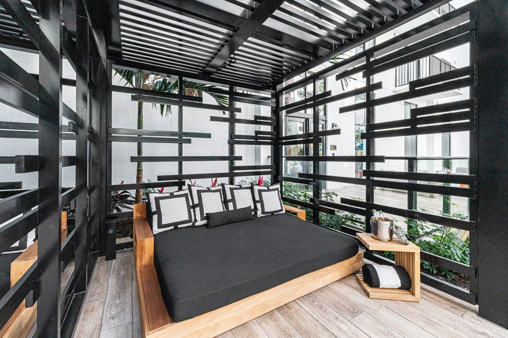 Outdoor poolside cabanas